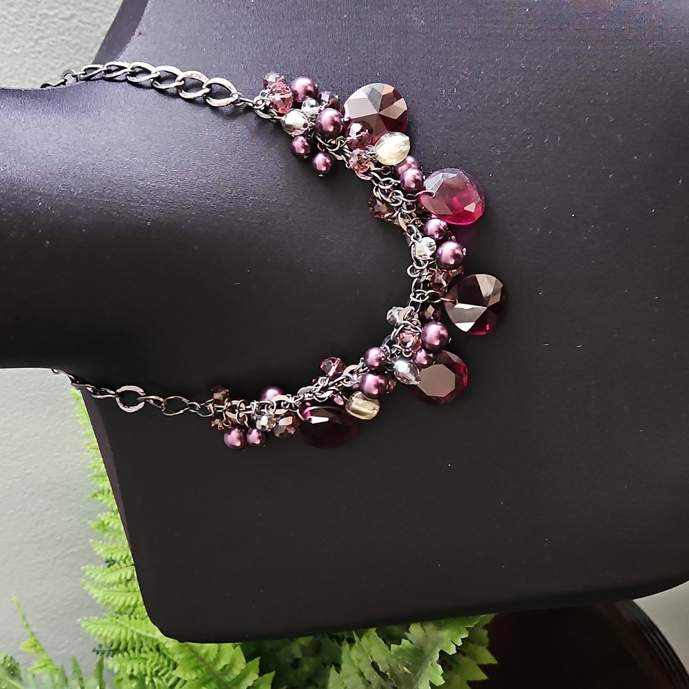 WHBM metallic necklace with purple crystals